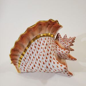 HEREND Large Conch Shell Rust Fishnet 24k Gold Figurine Flawless - $1,520 Retail